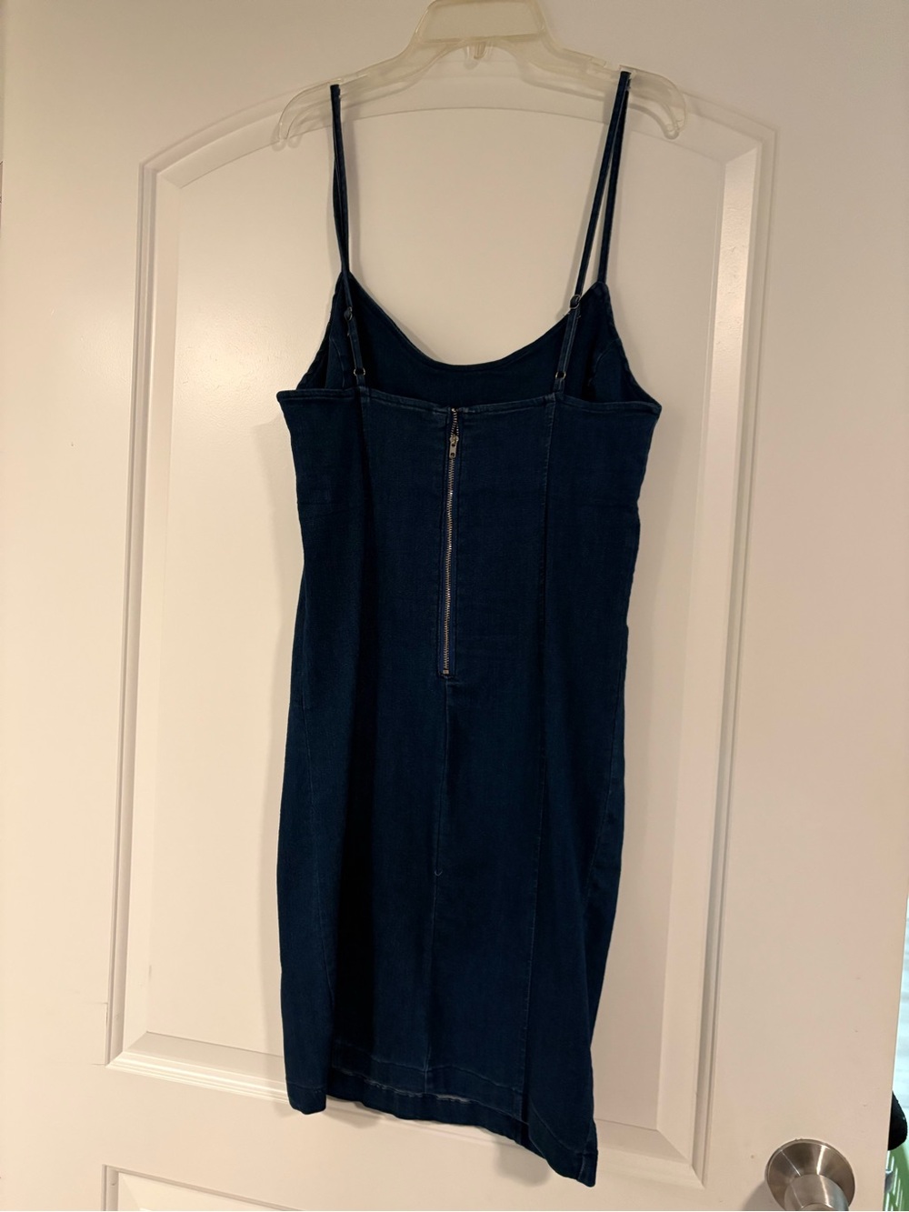 Dark Blue Denim Slip Dress with Front Zipper